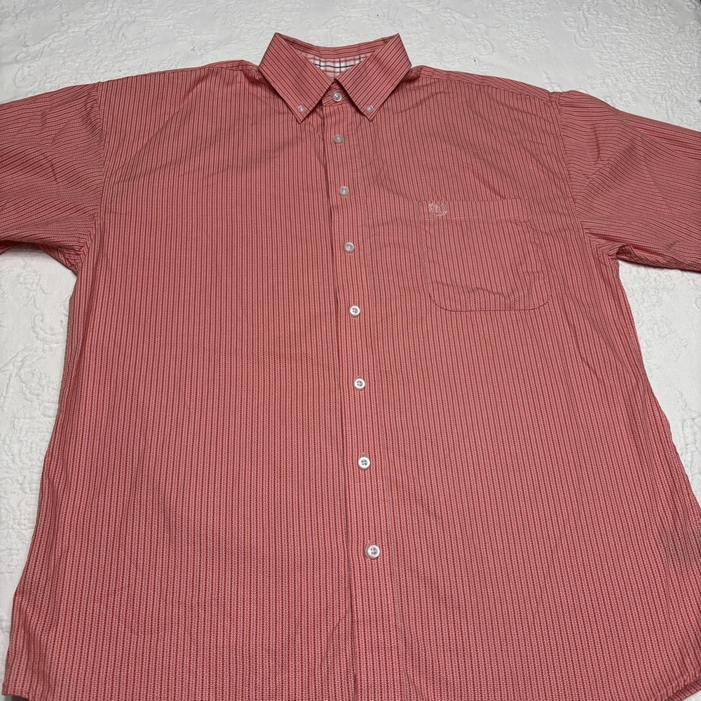 Panhandle Western Shirt Mens M Medium Orange/ Red Short Sleeve Button Up